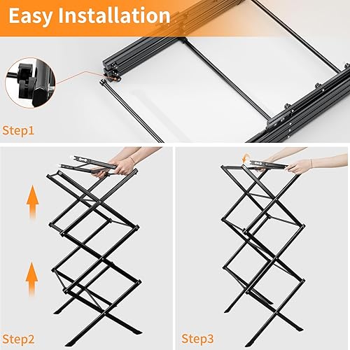 Miniatura 5 de Estante de secado de ropa de 3 niveles, estante de secado plegable, estante de lavandería para interiores y exteriores para secar ropa, diseño de