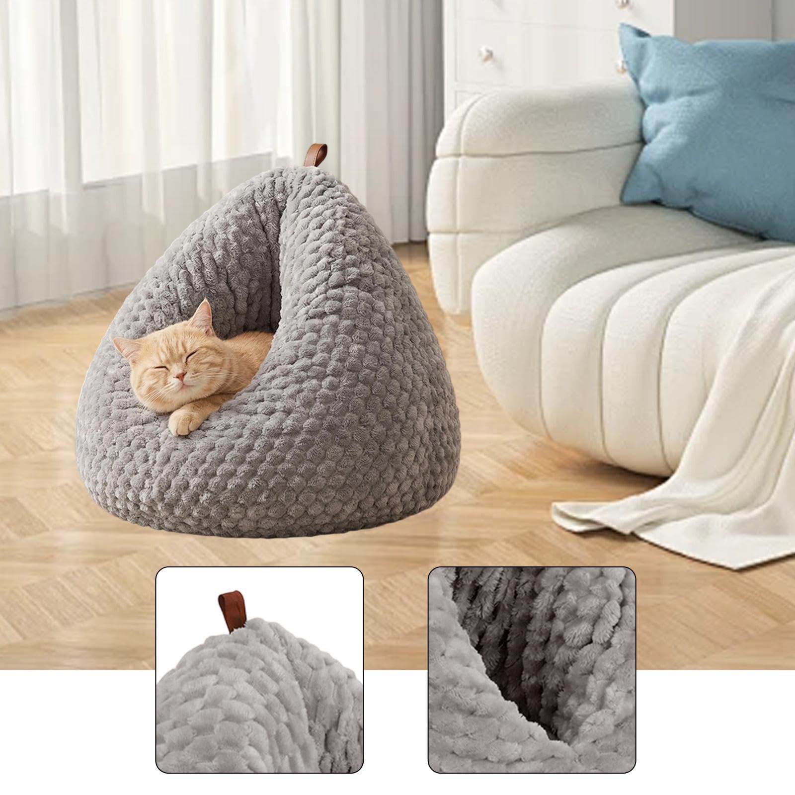 Cuccia Gatto Riscaldata Pile Di Corallo,Marrone Grigiastro