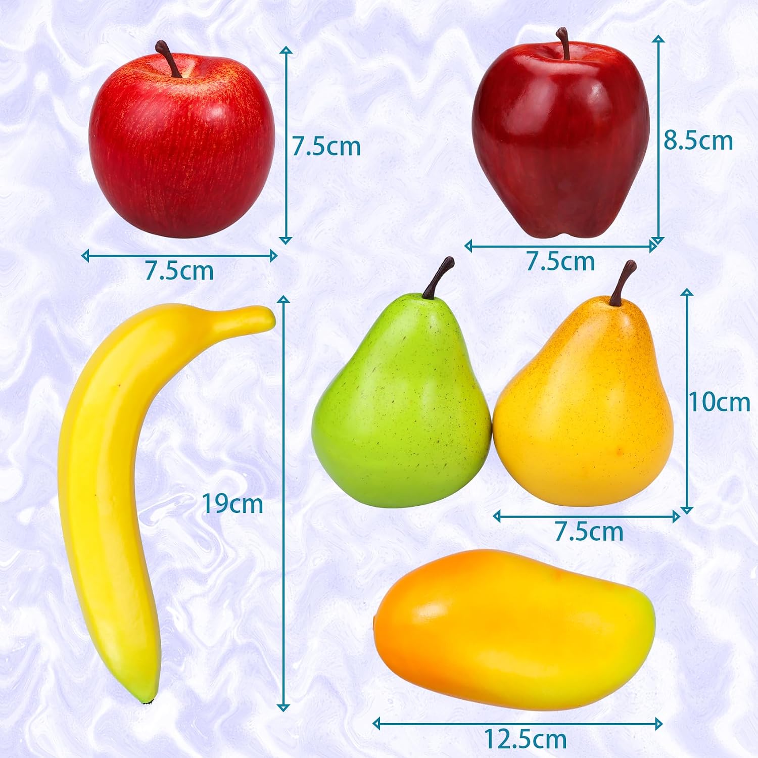 14-Pack Artificial Fruit Set, Realistic Fake Fruits for Home Kitchen Table Display, Party Wedding Decoration Props – Includes Apple, Grape, Mango, Pear, Banana, Lemon