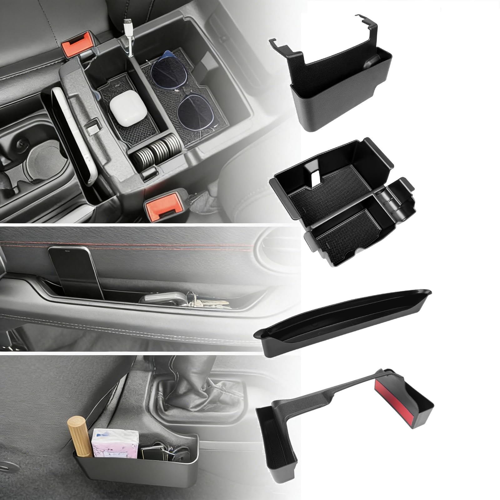 Photo 1 of OUSUWO 4PCS Center Console Organizer Combo Kit Compatible with 2018-2023 Jeep Wangler JL JLU 4xe Rubicon Sahara & Gladiator JT Accessories, Armrest Storage Box Set & Grab Bar Tray & Gear Shift Tray