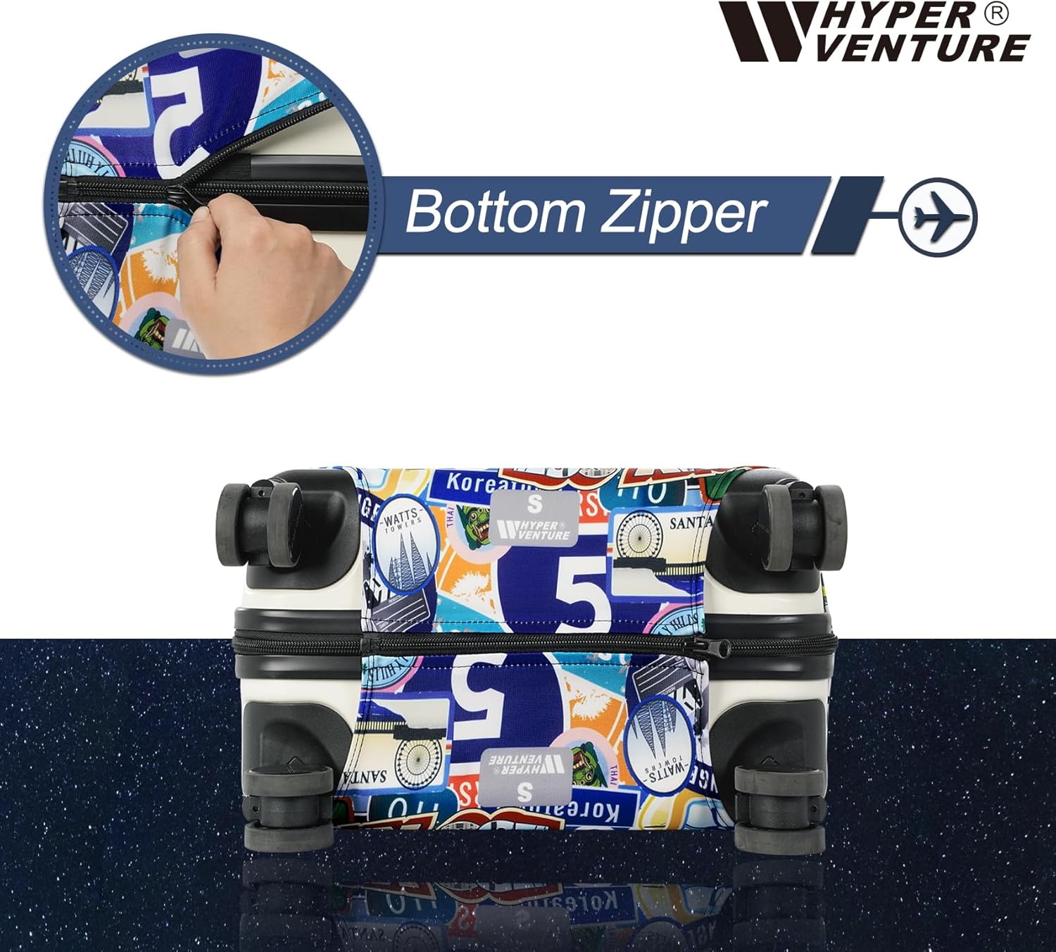 HYPER VENTURE Washable Luggage Cover - Fashion Suitcase Protector Fits 18-22 Inch Luggage (Travel Location, S) - Image 4