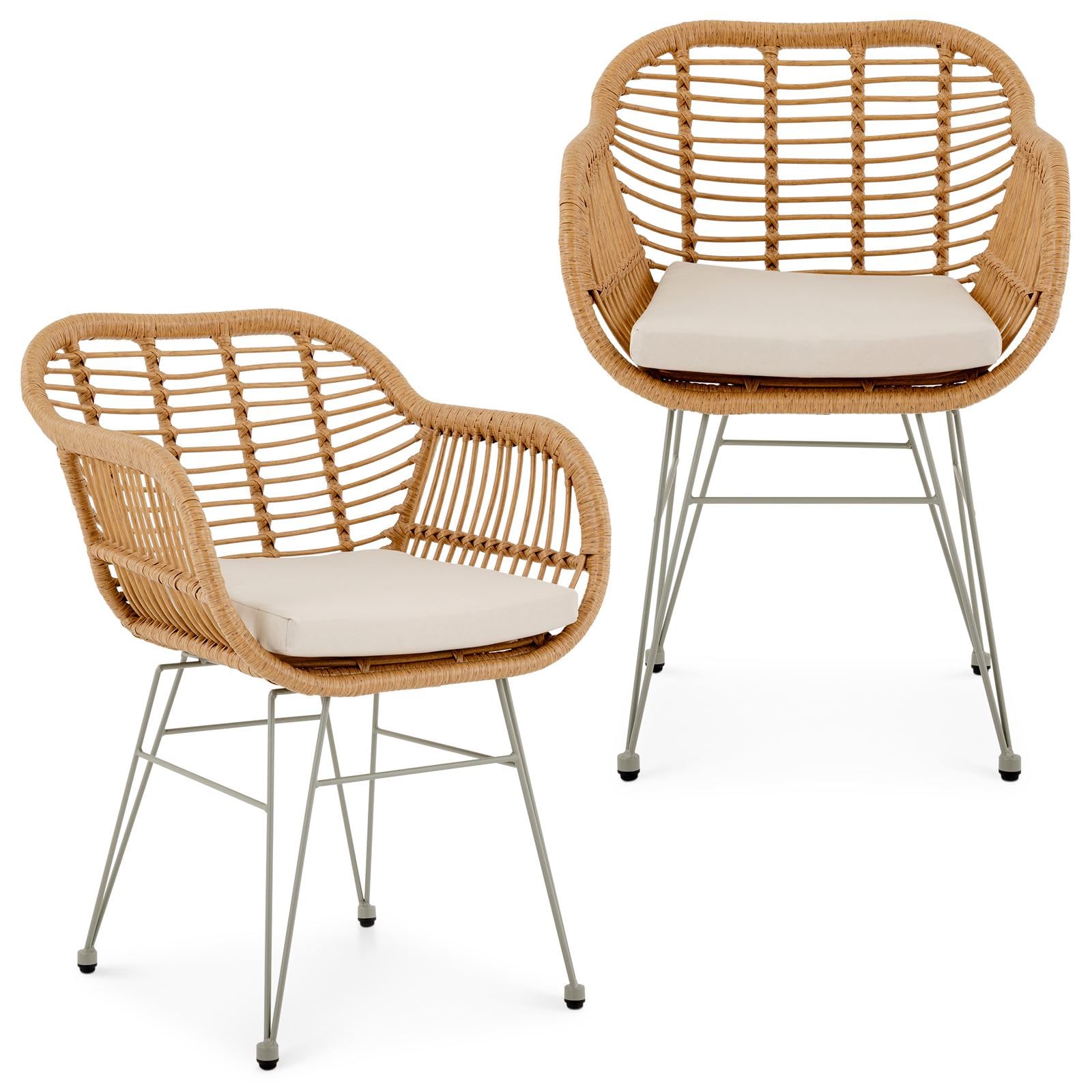 IDIMEX Lot de 2 chaises de Jardin Paramo, Imitation rotin Brun et Beige Fauteuil d'extérieur pour terrasse ou Balcon résistant aux UV, 4 Pieds en métal Anti-Rouille et Coussin d'assise Blanc