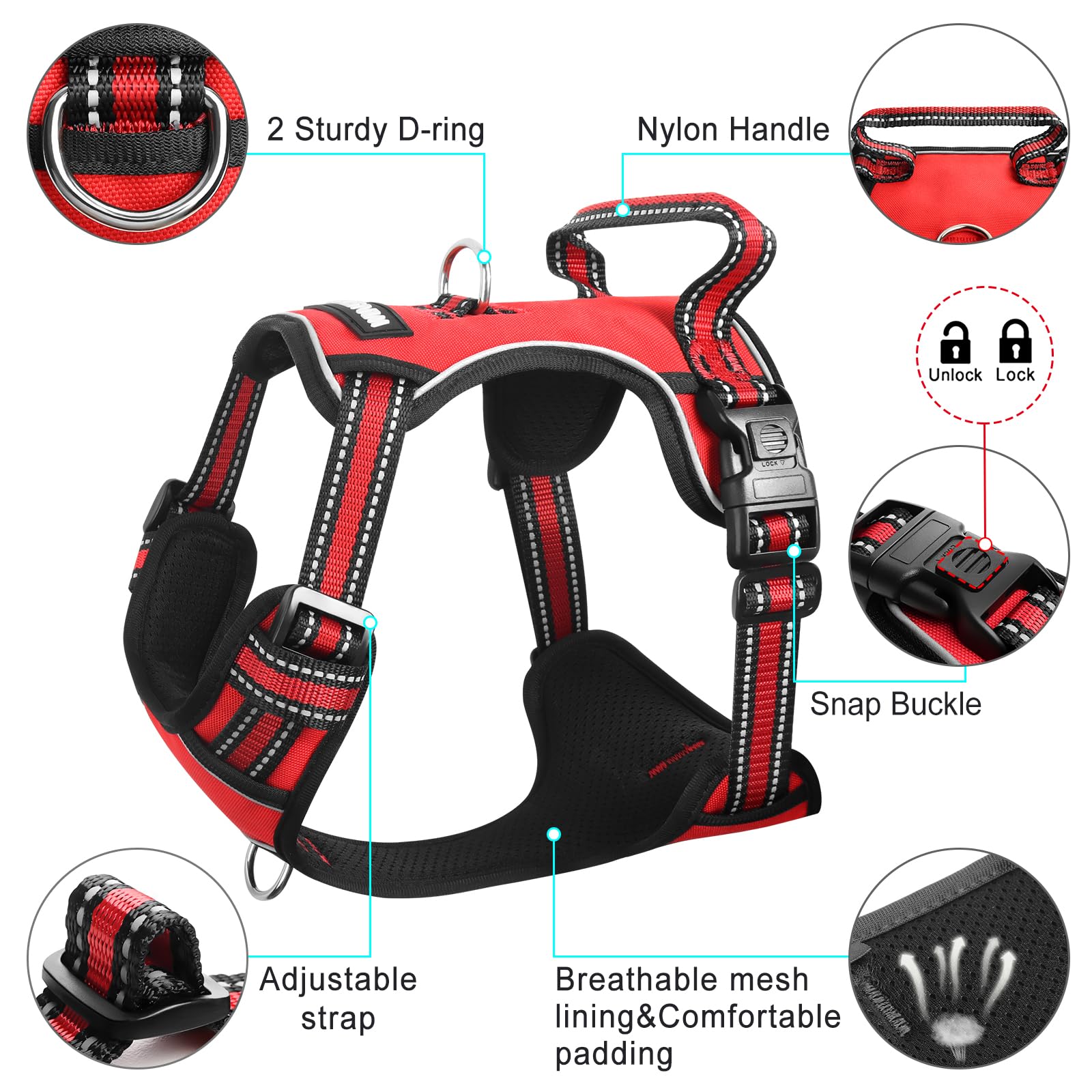 WINSEE Arnés para perro sin tirones, arnés para mascotas con collar para perro, chaleco Oxford reflectante ajustable para exteriores, clips de correa delantera/trasera para perros pequeños, medianos,