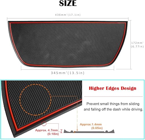 Miniatura 3 de Auovo Tapete para tablero para Dodge Ram Pickup 1500 2500 3500 2011-2018, accesorios de interior, tapete de goma con borde para tablero de automóvil