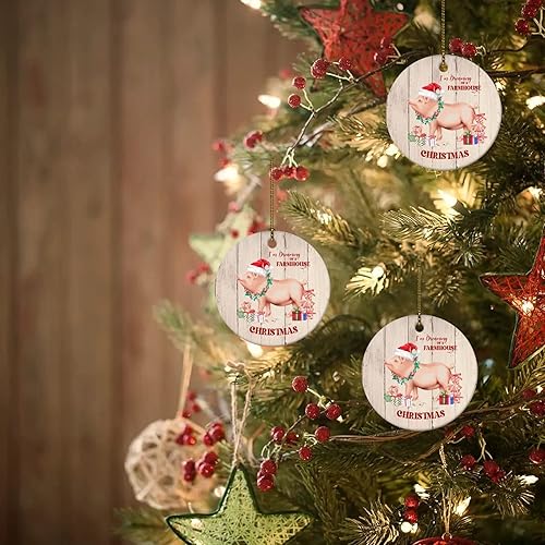 Miniatura 8 de Adornos redondos de cerámica para árbol de Navidad con el que estoy soñando con una casa de campo, adornos para Año Nuevo, Navidad, cumpleaños,