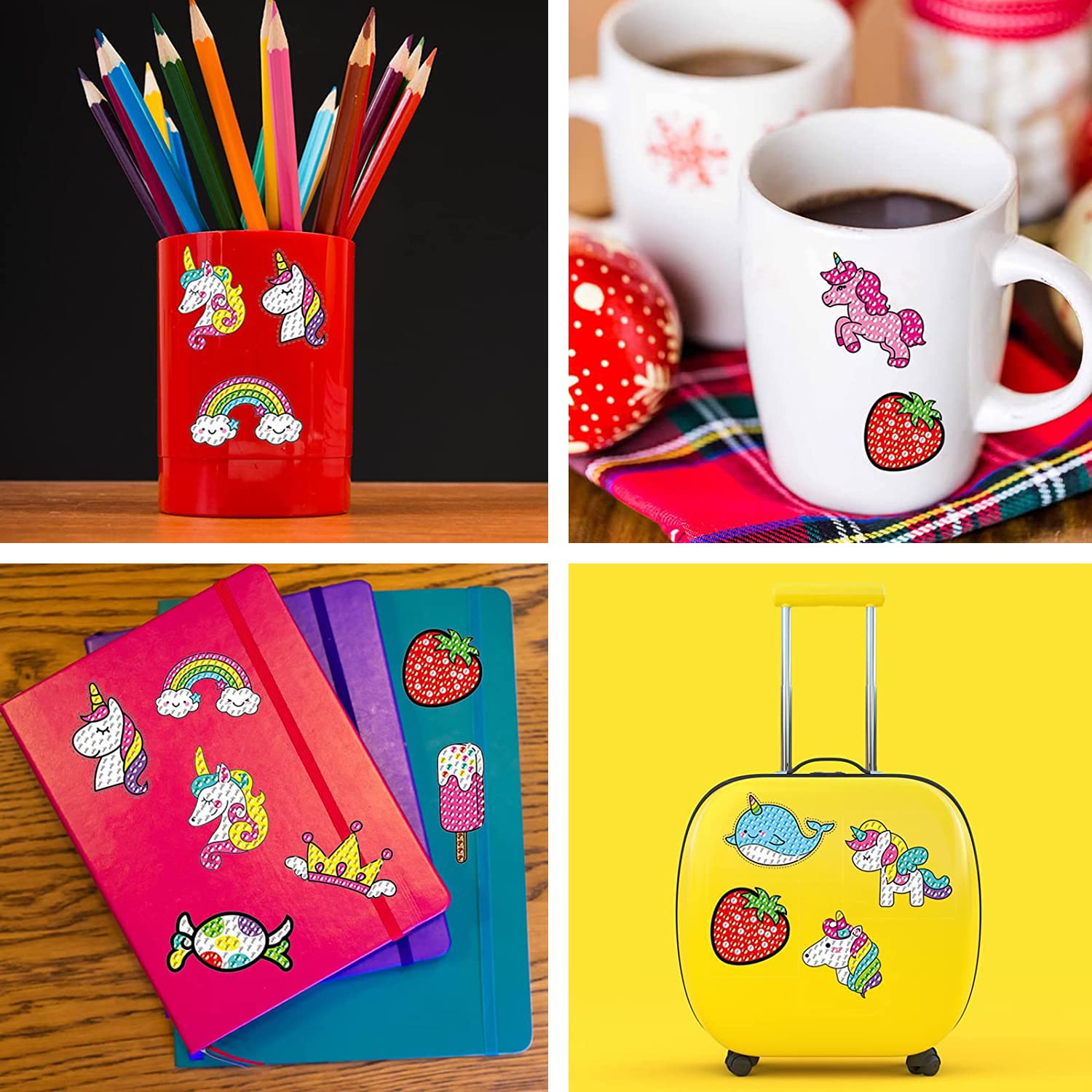 Diamentowe Naklejki do Malowania, CAYUDEN 20 szt. Jednorożec Diamond Painting Stickers Dzieci 5D DIY Diamentowe Naklejki Dzieci Dziewczyny Syrenka Zestaw do Malowania Diamentami Króliczki dla Dzieci