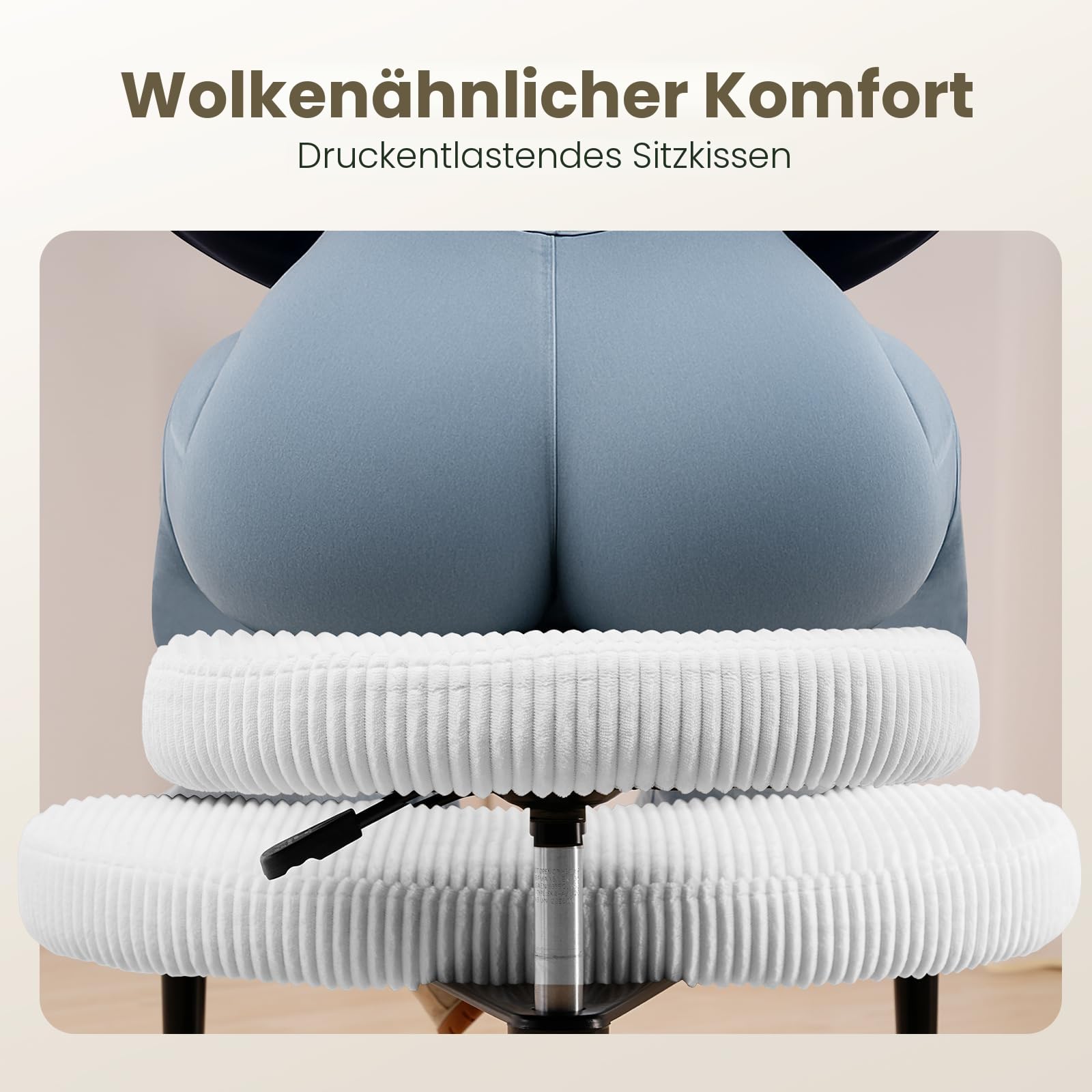 HOMRELEXA Bürostuhl mit Kreuzbeinen, 360° drehbar, Ergonomischer Kniestuhl, Criss Cross Schreibtischstuhl mit Verstellbarer Höhe, ADHS-Meditationsstuhl mit Rückenstütze, Cordstoff, Weiß