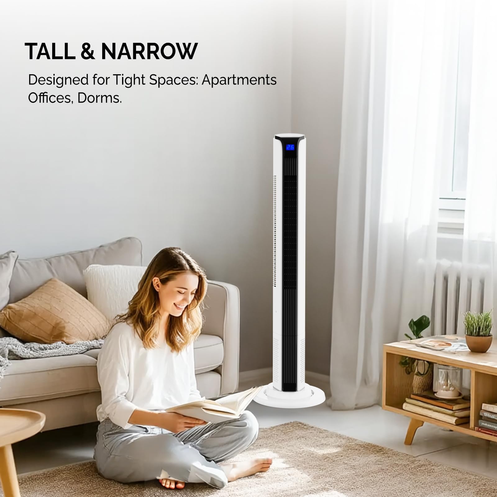 ROVSUN Ventilatore a Torre Silenzioso 40 dB, Potente 7.6 m/s, Ventilatore Colonna con Telecomando, 3 Velocità, 3 Modalità, Oscillazione 60°, Timer 12 H, Electric Fan 65 W