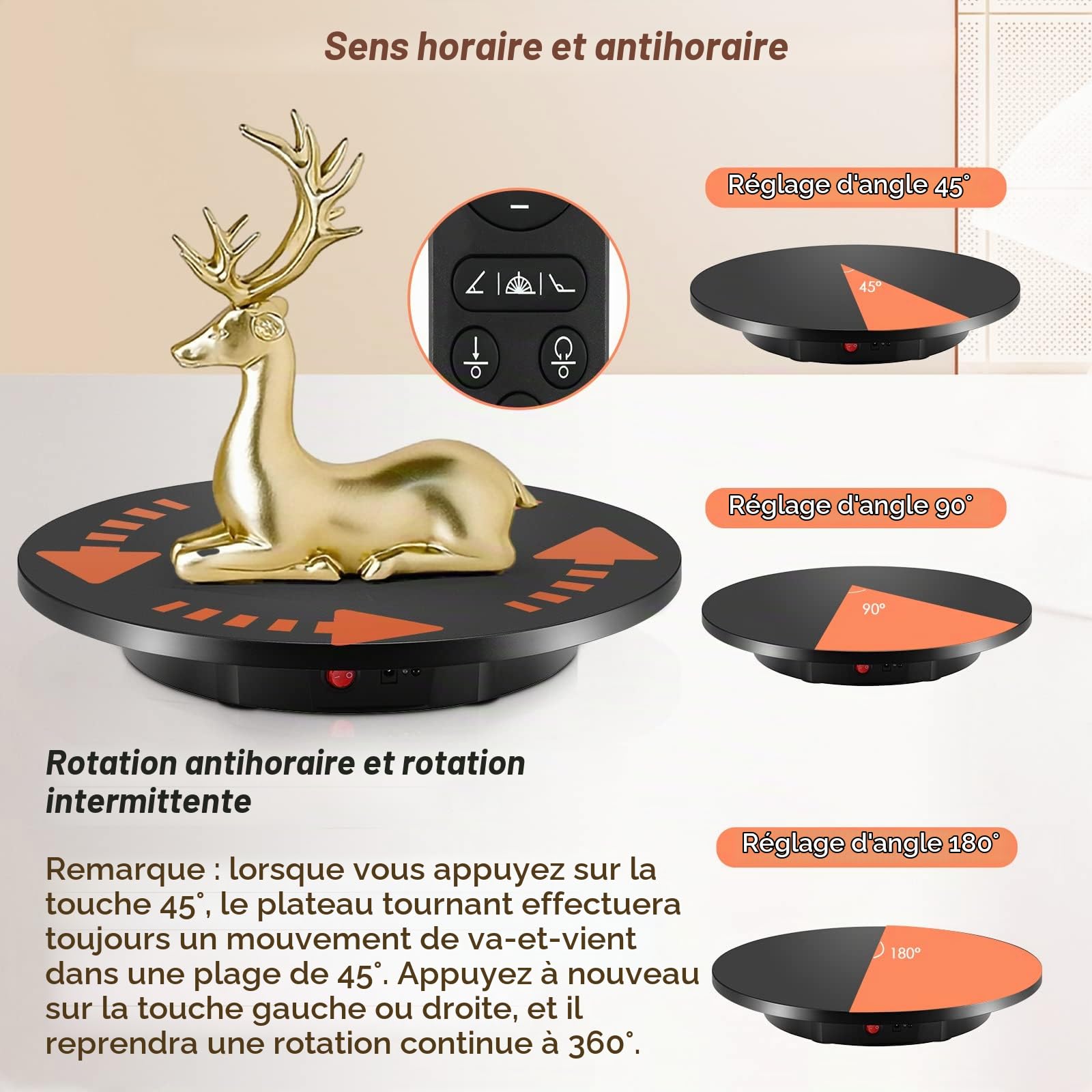 Aomdom Plateau Tournant Electrique, Table Tournante Rotative électrique Rechargeable, 360° Affichage Rotatif du Produit, Vitesse Réglable Direction, Charge 100 kg, diamètre 42 cm