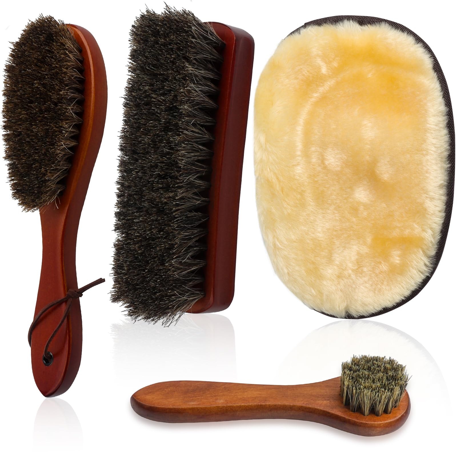 Cepillos para zapatos de crin naturales y guante de felpa para botas