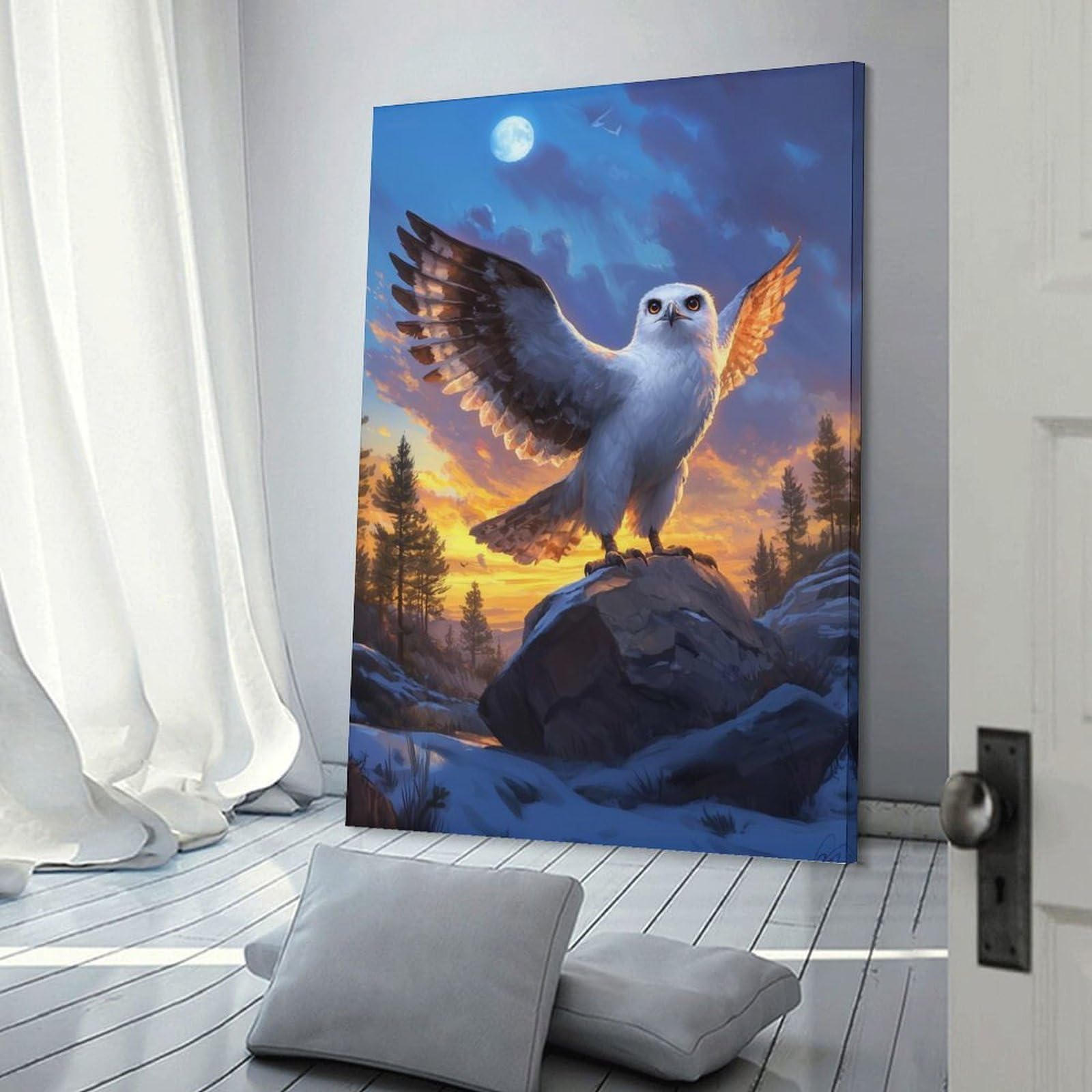 Junmoney Frame-Style-15 Snowy Owl At Sunset Decorative Wall Artwork 20X30inch(50X75cm), For Corridors, Hallways Or Apartment Entries, Home Artwork For First Impressions