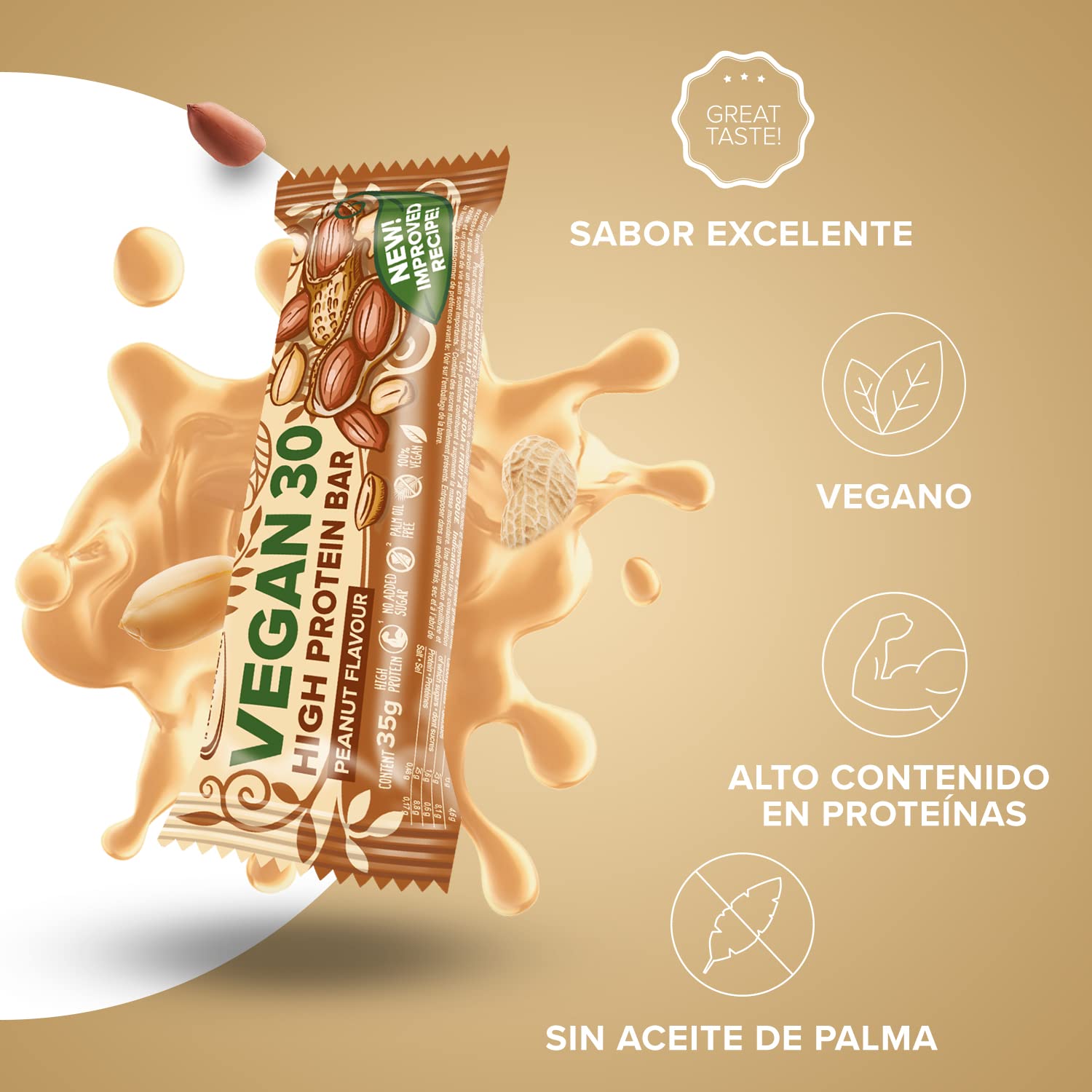 IronMaxx Vegan 30 Barrita Proteica Vegana Cacahuete 24x35g | Alta En Proteína Vegetal, Sin Aceite De Palma, Sin Soja Y Baja En Azúcar | Snack Saludable Para Deportistas