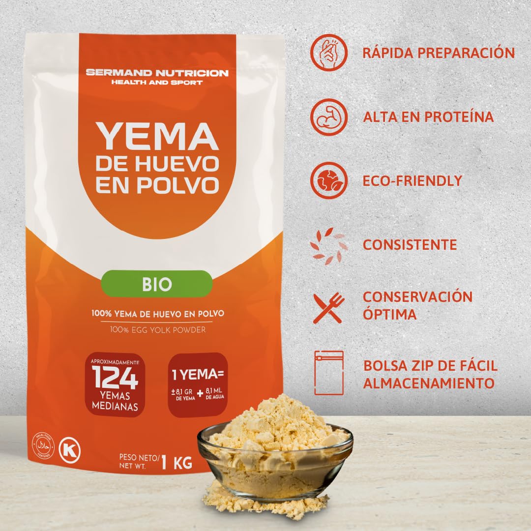 Bio-Eigelbpulver (1 kg) | Ökologische Eigelbe in Pulverform | Ohne Zusatzstoffe | Laktosefrei & glutenfrei | Vakuumverpackung im Beutel