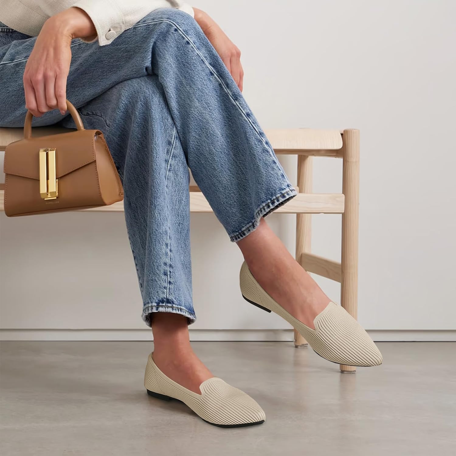 Women's Flats Shoes Pointed Toe Knit Washable Ballet Comfortable Dressy Work Flat - Image 2