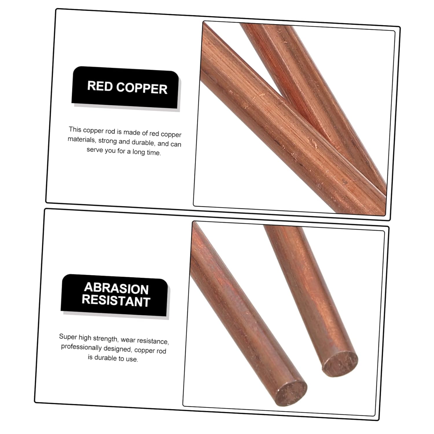 2pcs Copper Round Rod Diameter Pure for Crafting Electrical Equipment and Model Making High Hardness Excellent Conductivity
