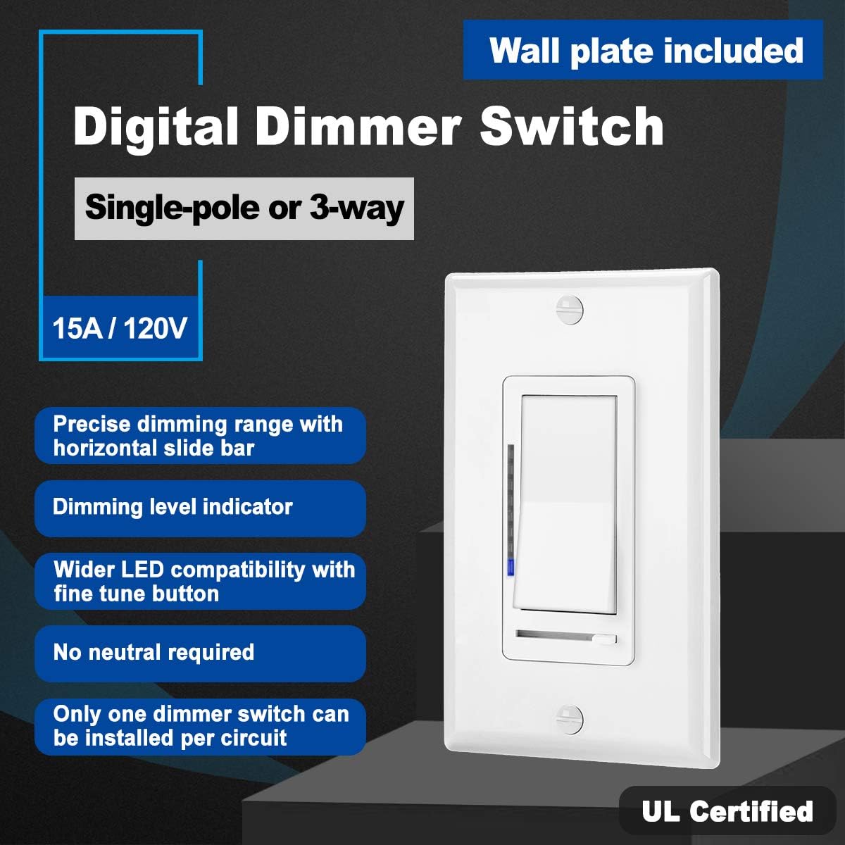 Hоttеѕt Sаlе (2 Pack) CML Digital Dimmer Light Switch, 3-Way or Single Pole, for LED, CFL, Incandescent and Halogen Bulbs, 3-Year Warranty, UL Listed, White