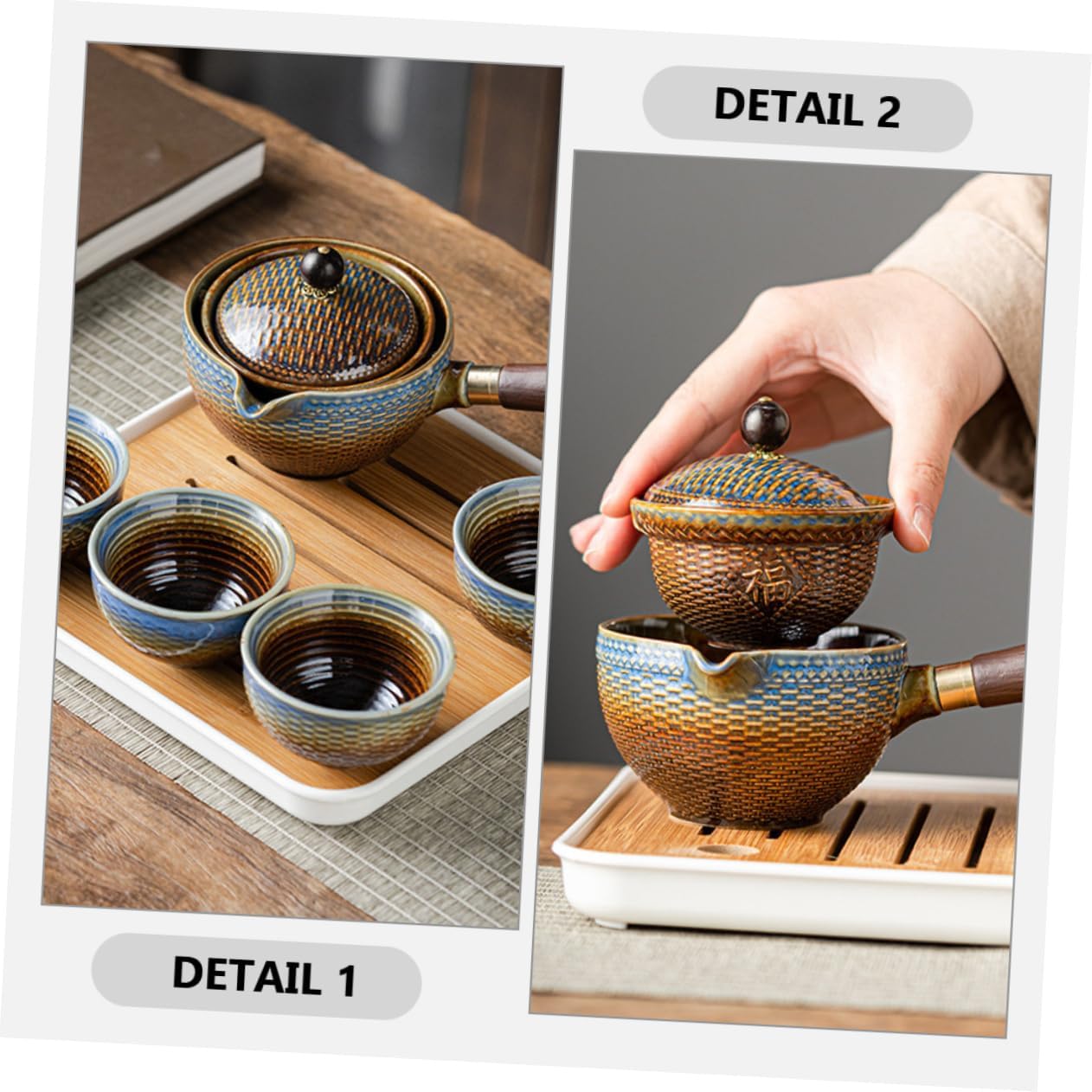 IMIKEYA Elegant Rotating Tea Maker Tea Service Set Ceramic Rotatable Teapot Portable Cups for Home Office Travel