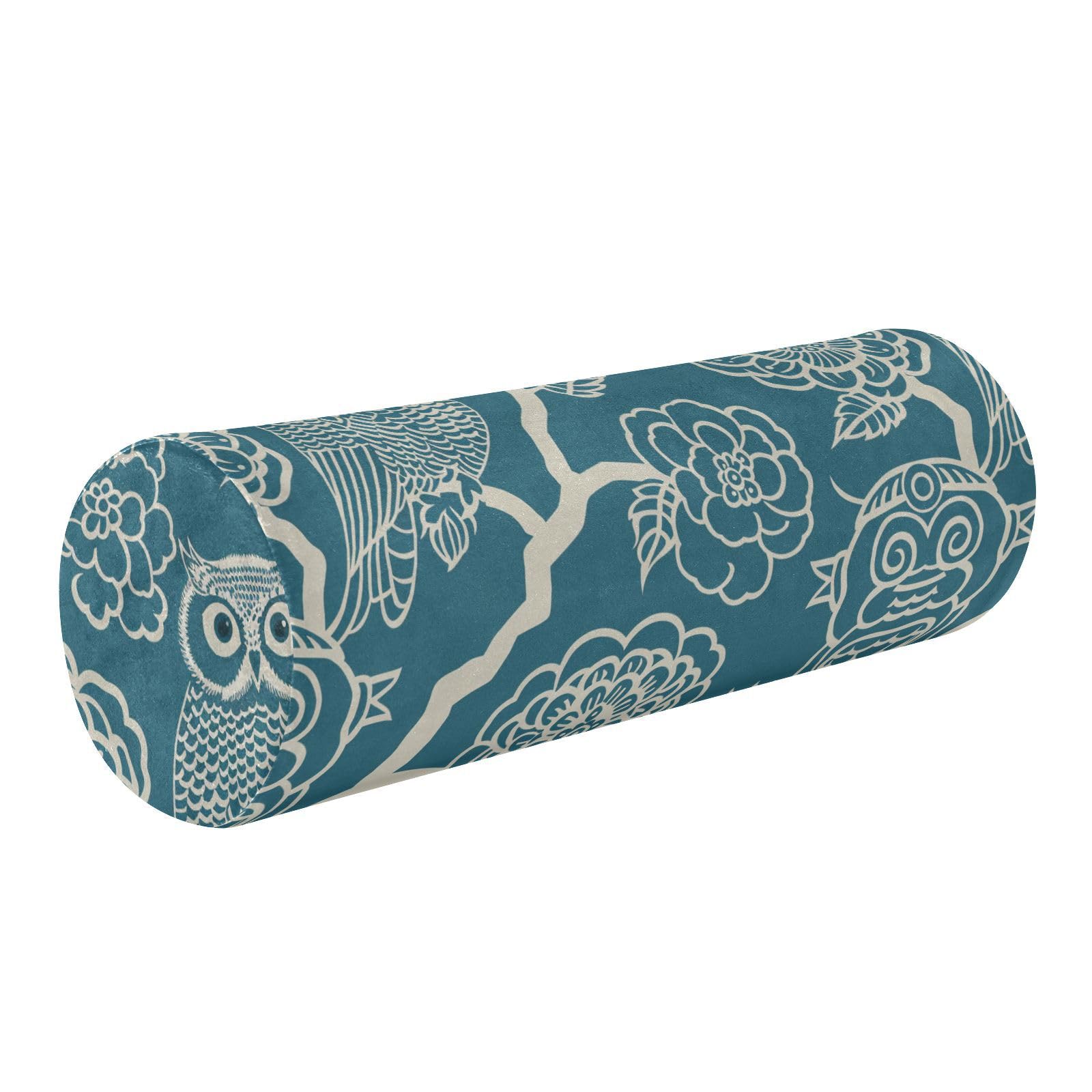 miaozhen Traditional Chinese Pattern Owl Teal Cylinder Pillows Couch Round Pillow for Baby soporte para el Cuello 5.5''x17''