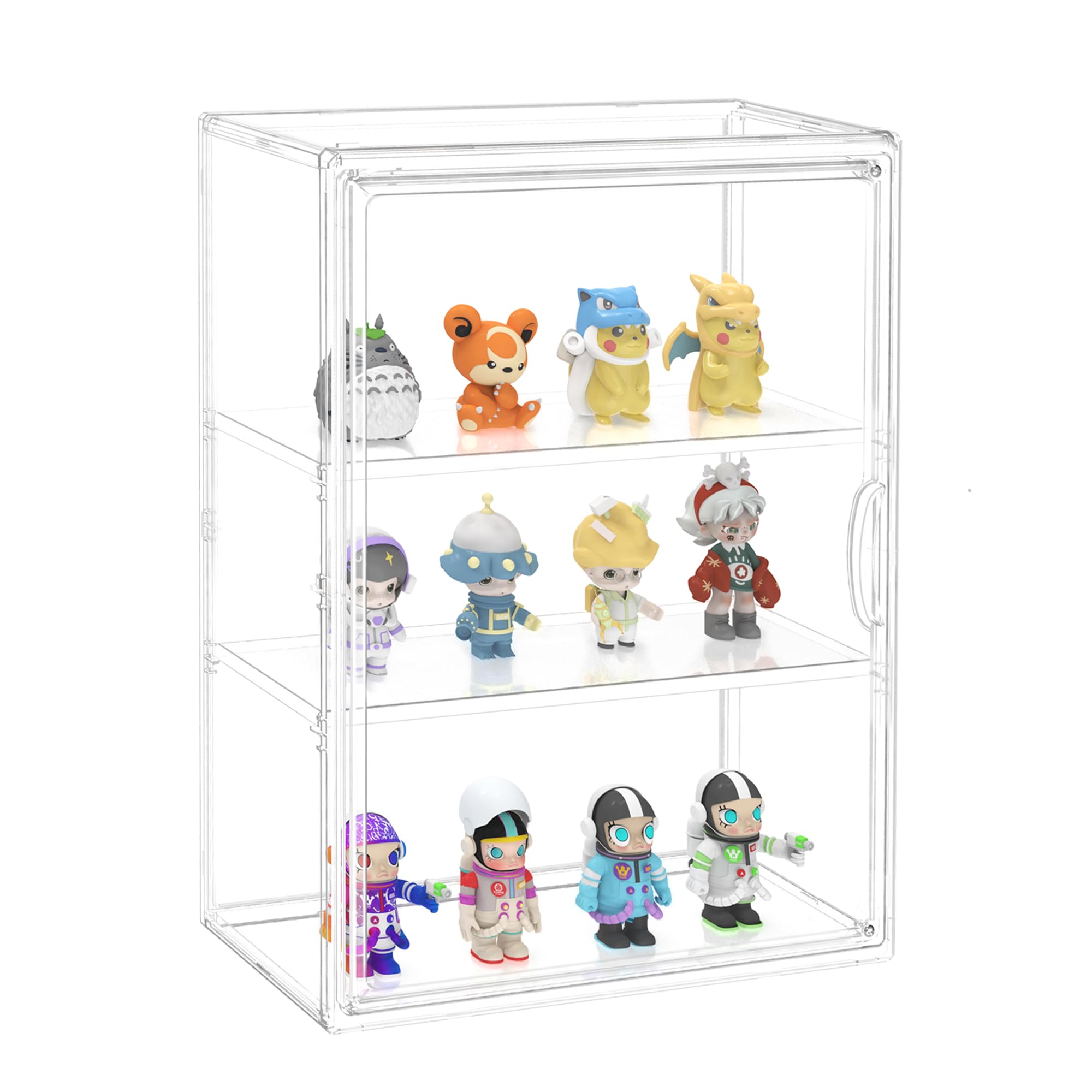 goteeki フィギュアケース 大サイズ 収納 透明展示ケース コレクションケース 積み重ね可能 マグネット式ドア 組み立て説明書付き 指紋防止手袋付き クリーニングクロス付き (36*27*12*1)