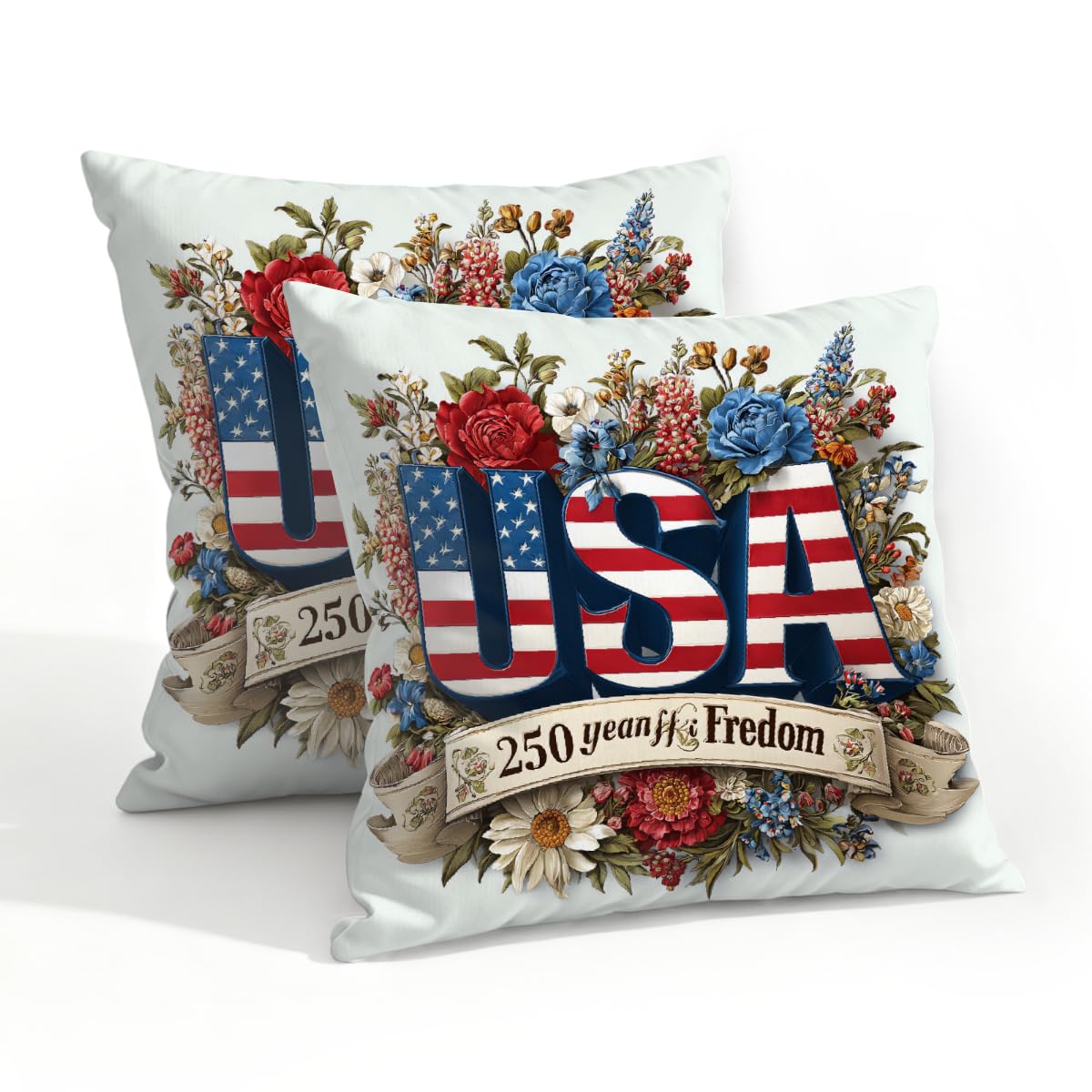 Outdoor Pillow Covers Waterproof Pillowcases 20x20in Set of 2 250 Year of USA Freedom Floral Decorative Throw Cushion Case for Couch Sofa Garden Patio Furniture