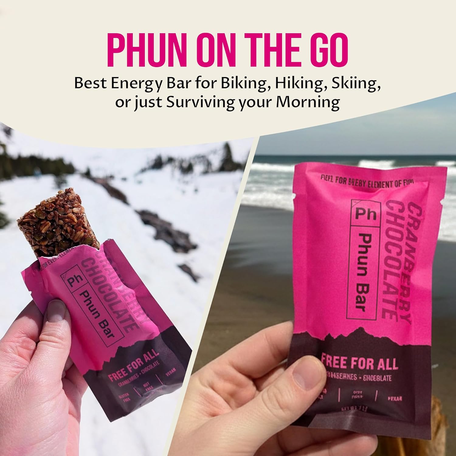 Phun Bar Free For All Energy Bars (Pack of 12) | Cranberries + Chocolate Vegan | Dairy-Free, Nut-Free & Gluten-Free Sports Energy Bars for Running, Training & Outdoor Days