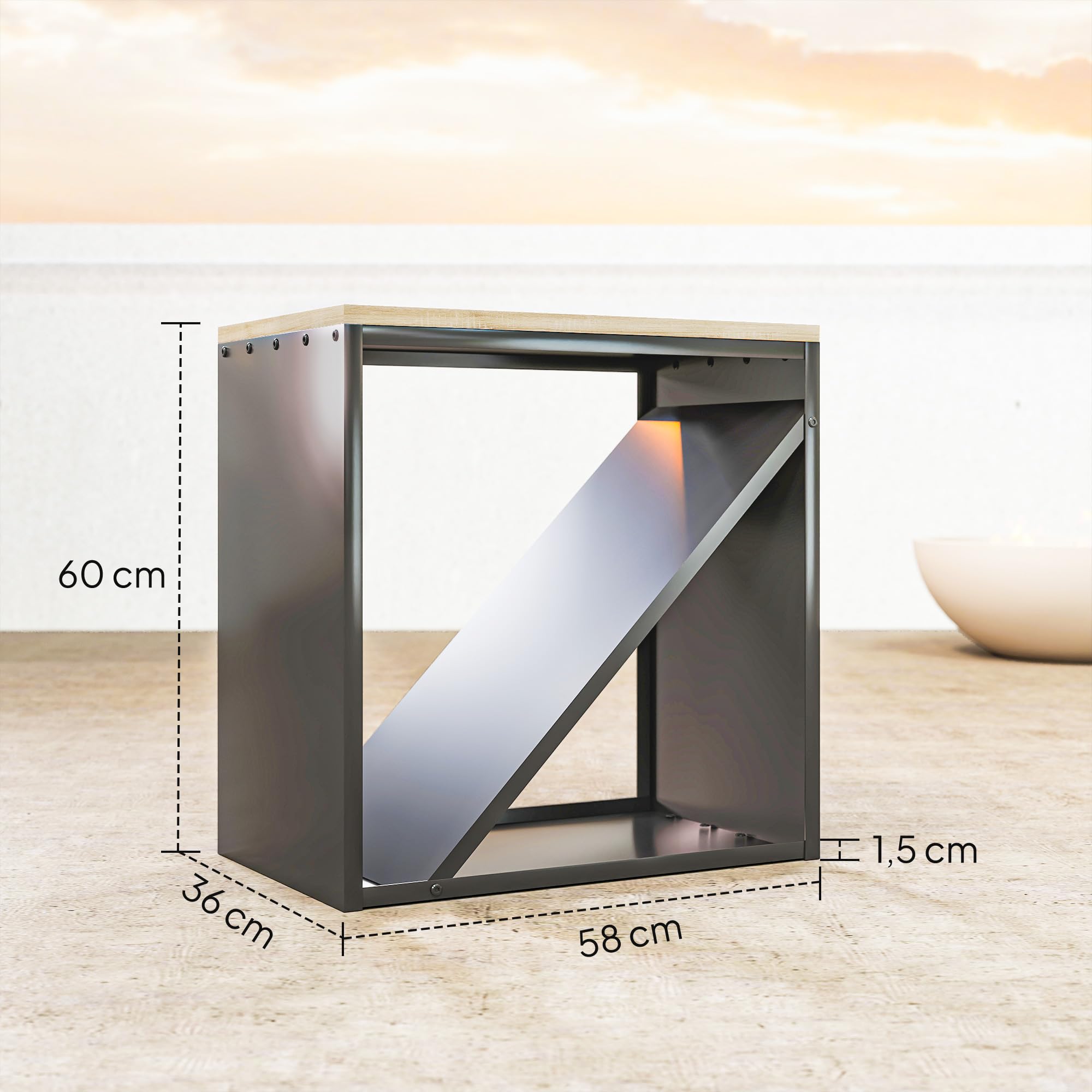 Outsunny 2-in-1 Kaminholzregal für innen erhöhtes 58 x 36 x 60cm Schwarz