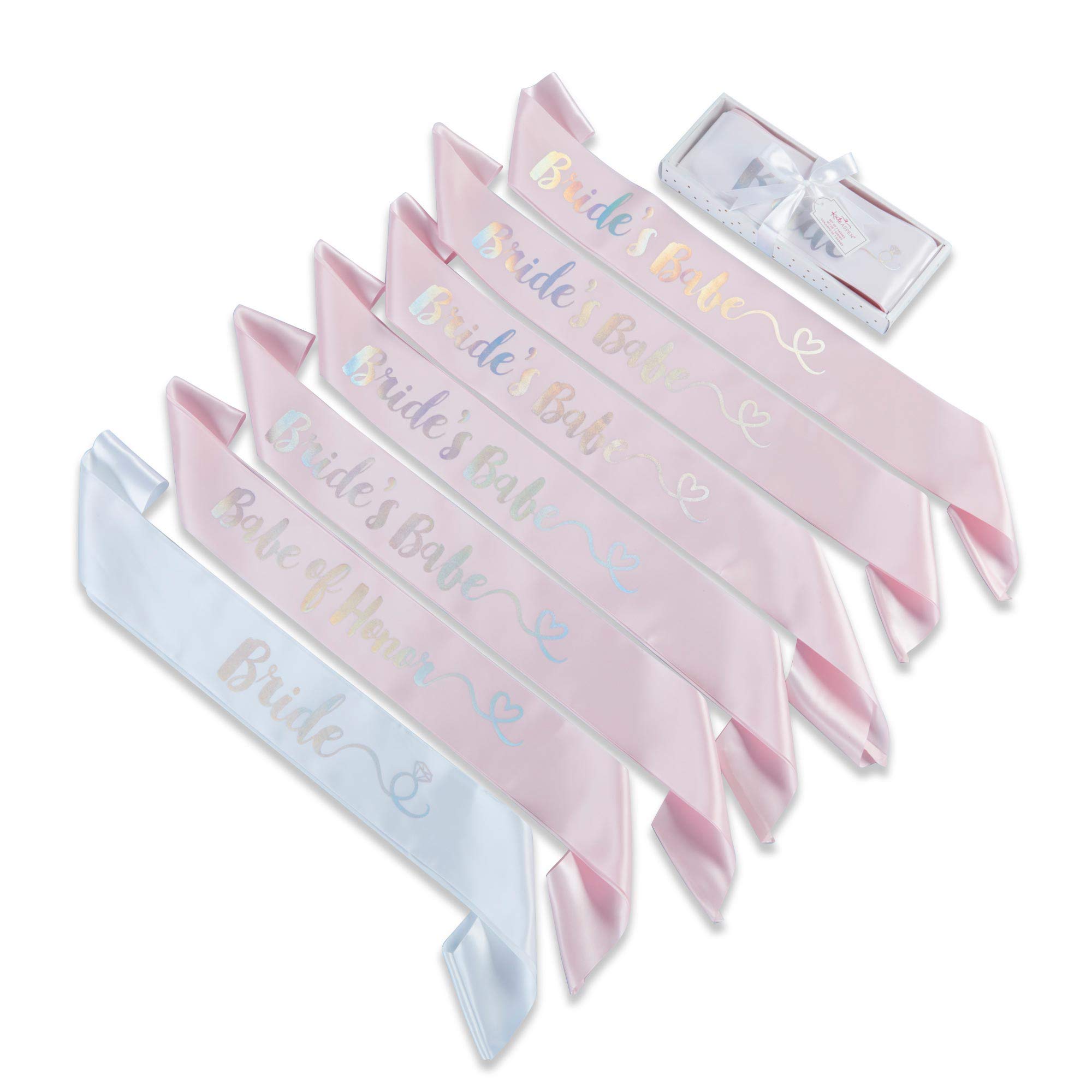 Kate Aspen Bachelorette Brides Babes Iridescent Satin Sash (Set of 7) Party Kit, One Size, Pink