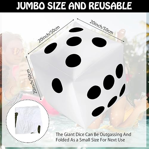Miniatura 3 de Paquete de 3 dados inflables grandes jumbo gigantes para interiores y exteriores, juego de mesa Ludo, favor de fiesta en la piscina (20 pulgadas,