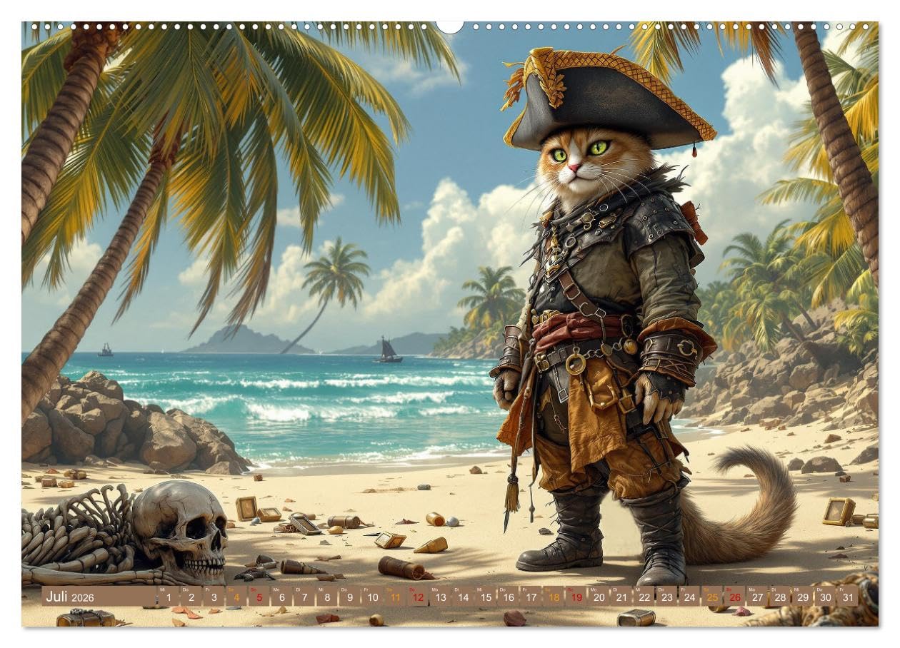 Piratenkatzen- Samtpfoten auf Kaperfahrt (hochwertiger Premium Wandkalender 2026 DIN A2 quer), Kunstdruck in Hochglanz: Die Abenteuer der Piratenkatzen. (CALVENDO Tiere)