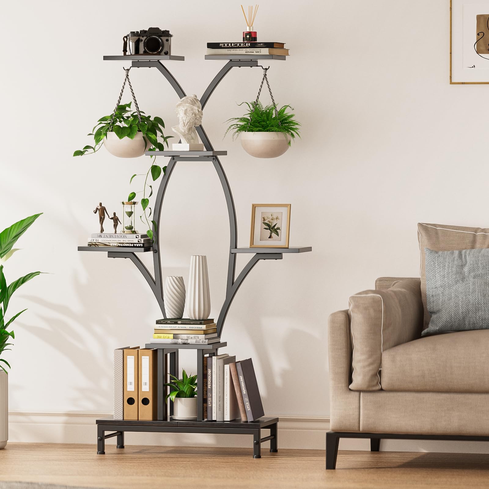 Mutool - Soporte para plantas de interior con luces de crecimiento, estante alto de 163 cm para exhibición de flores, soporte de esquina que ahorra espacio para decoración del hogar, sala de estar