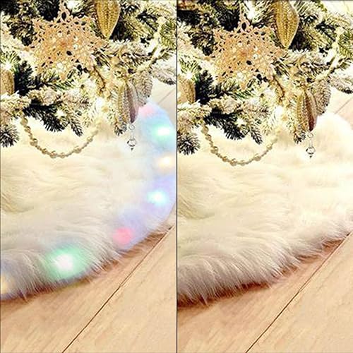 Miniatura 4 de BIGOU Falda de árbol de Navidad con luz LED, 30 pulgadas, 2 modos de color blanco nieve, falda de árbol de piel sintética de lujo, cubierta de base,