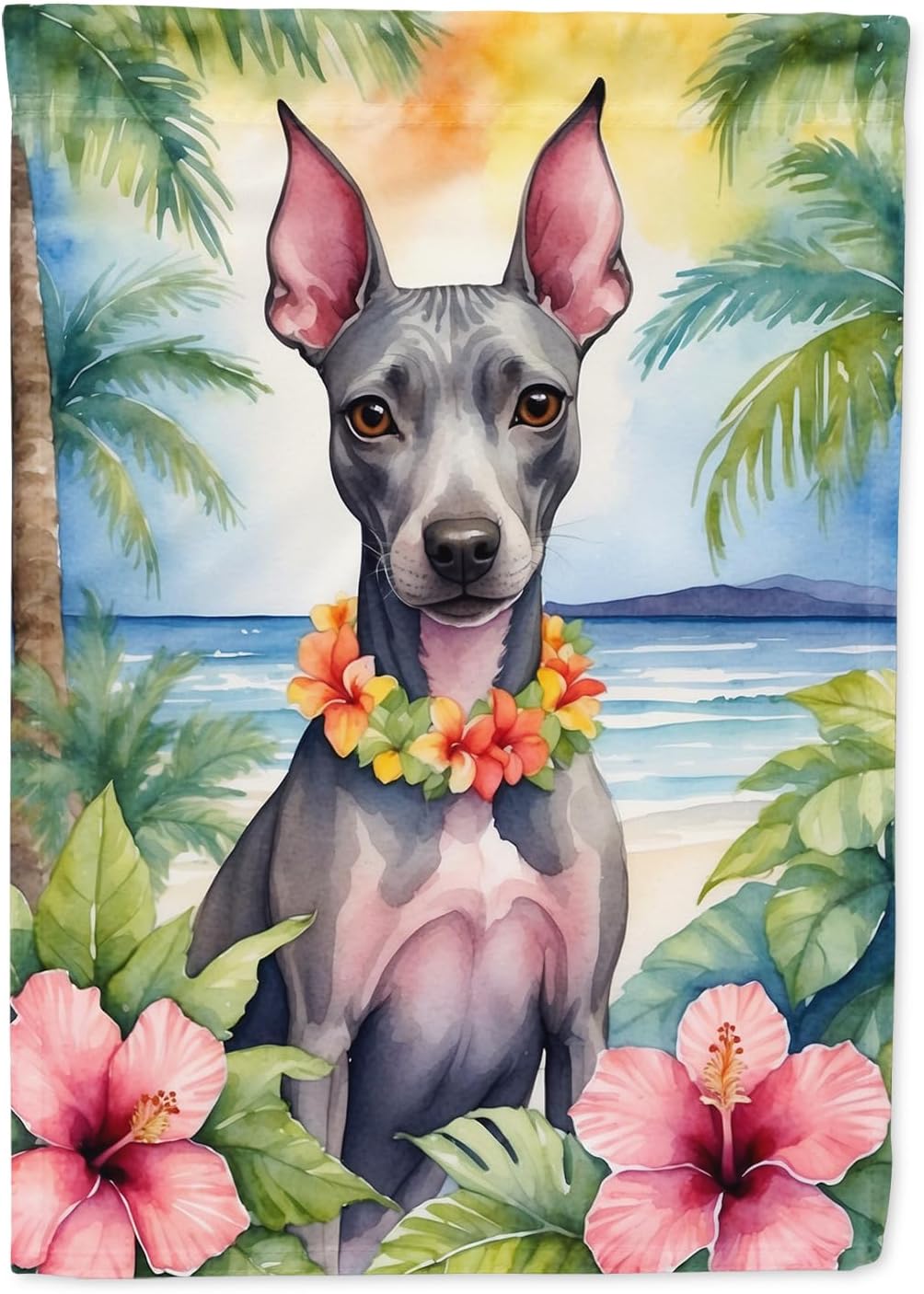 Caroline's Treasures DAC6354CHF American Hairless Terrier Luau House Flag Large Porch Sleeve Pole Decorative Outside Yard Banner Artwork Wall Hanging, Polyester, House Size, Multicolor