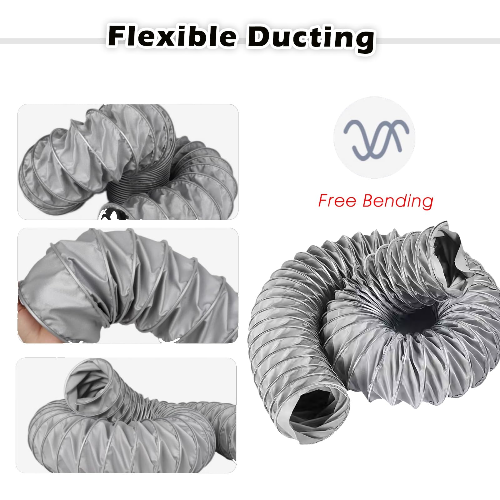 Manguera de ventilación flexible de fibra de vidrio – Tubo de entrada de aire frío de 80 mm para ventiladores extractores, 500 mm de longitud con 2 abrazaderas para sistemas de ventilación y HVAC