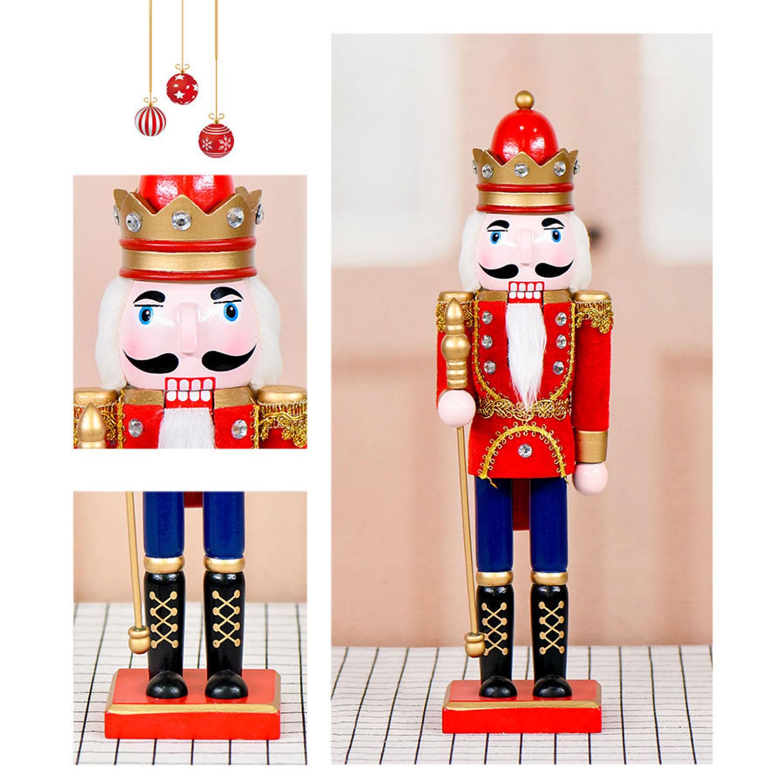 36 cm große Nussknacker-Figur aus Holz, Motiv: König mit königlichen Zeptern, Weihnachtsfigur, Sammlerstück, Dekoration für Zuhause, Tischregal, Dekoration