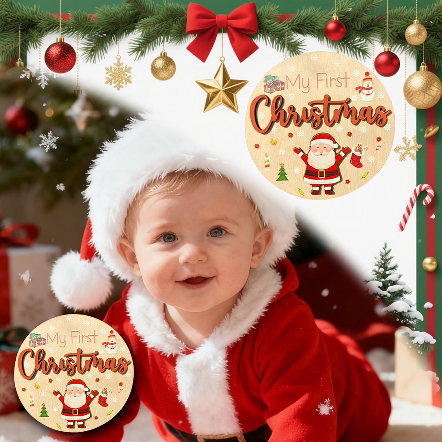12 Pcs My First Christmas, My First Holiday Milestone Signs, Baby Milestone Signs, Baby Announcement Sign, Newborn Announcement Sign, New Year Newborn Photo Props for Shower Party Supplies Gift (A)