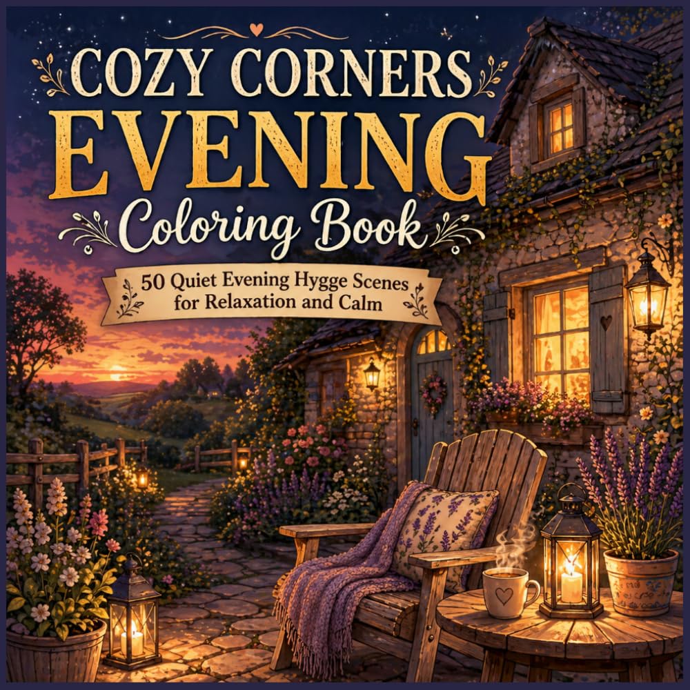 Cozy Corners Evening Coloring Book: 50 Quiet Evening Hygge Scenes for Relaxation and Calm (Cozy Corners Coloring Collection)