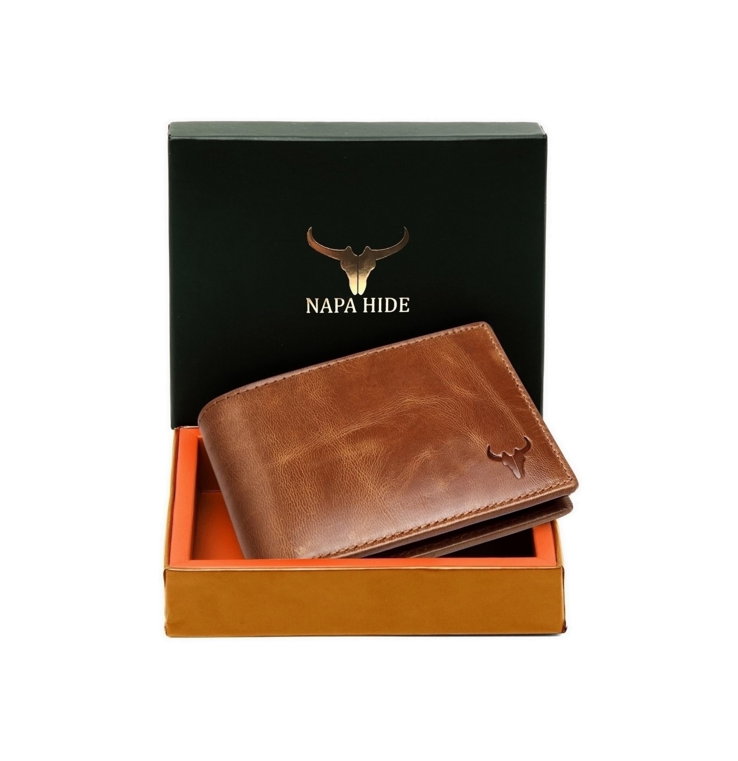 Leather Wallet for Men I Handcrafted I Credit/Debit Card Slots I 2 Currency Compartments I 2 Secret Compartments (Tan Crunch)