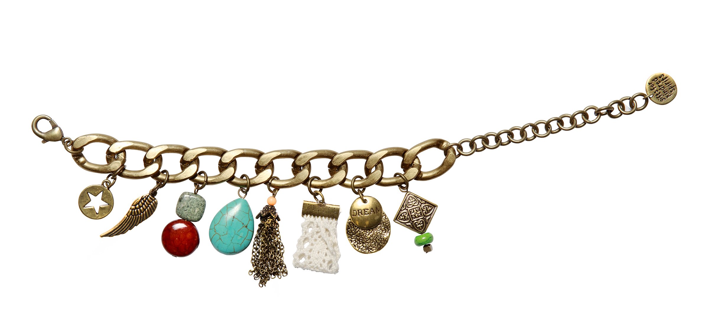 C.R. GibsonChunky Chain Charm Bracelet, Gold Antigued Metal, Includes Designer Pouch For Gift Giving