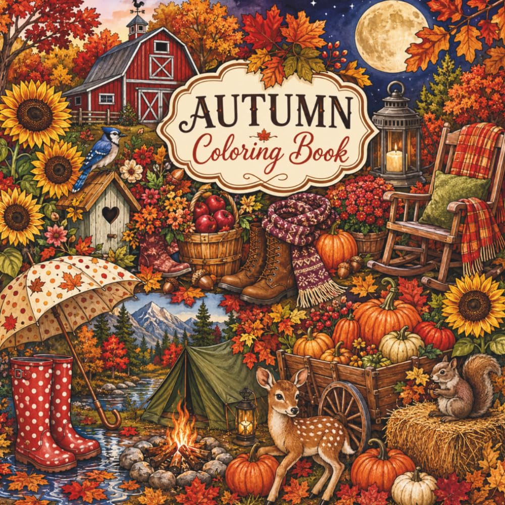 Cozy Fall Scenes, Seasonal Fun, and Beautiful Autumn Designs: Relaxing Autumn Coloring Book for Creative Teens