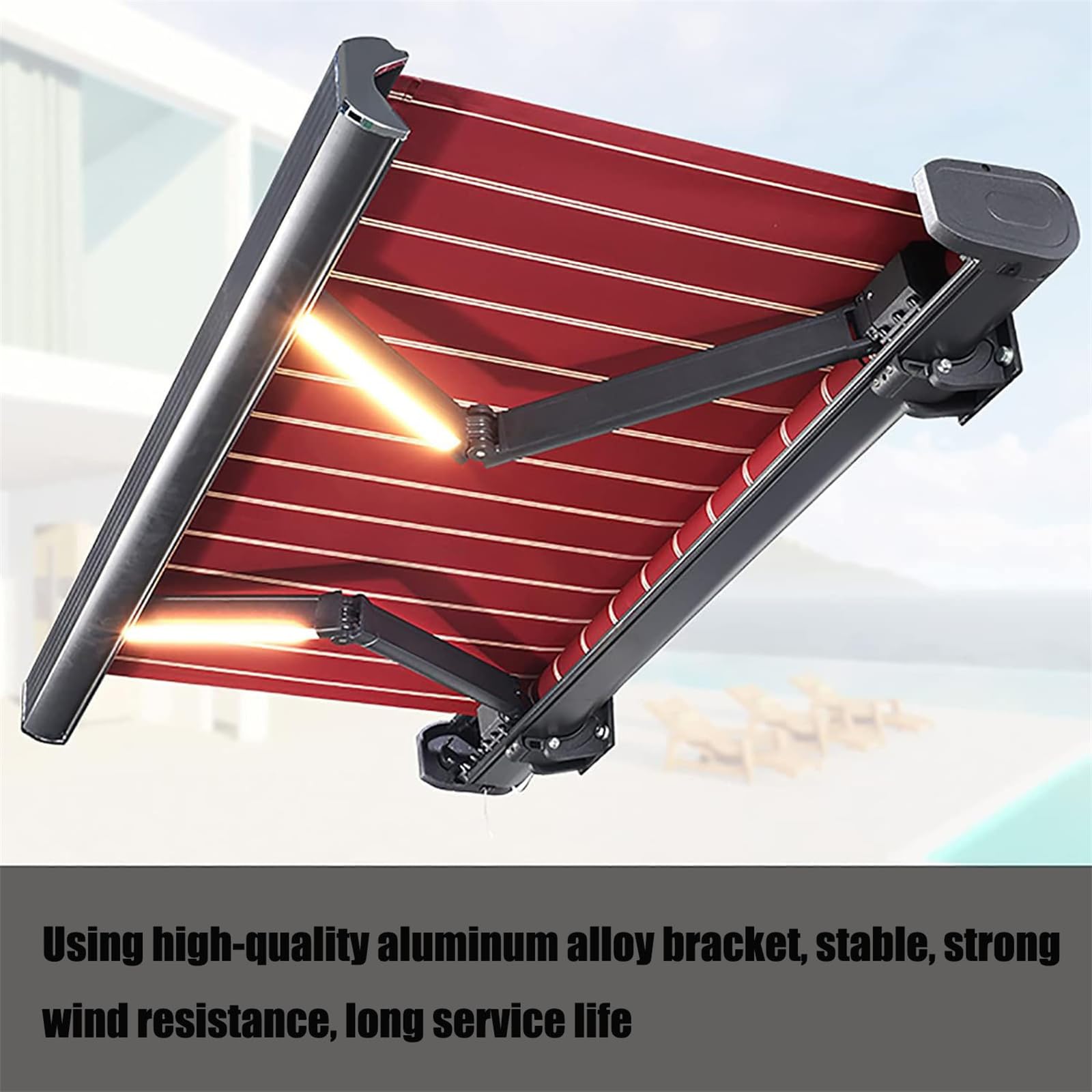Tenda da sole retrattile con luce LED, baldacchino automatico per ombra esterna, tenda da giardino e balcone in alluminio