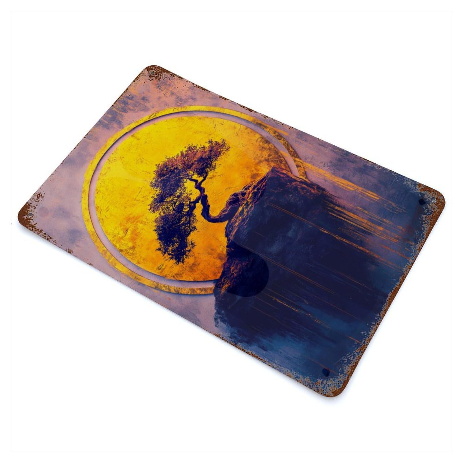 Bonsai Tree Sunset Vintage Rust Metal Sign 11.8"x7.9", Shabby Chic Decor for Garage, Pub Or Kitchen