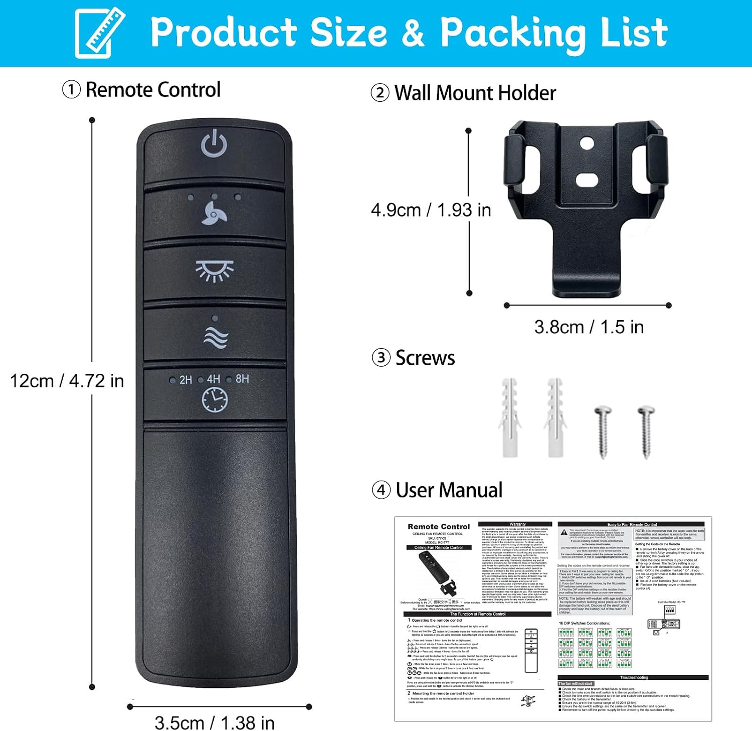 TR221A Replacement Remote for Hampton Bay Home Decorators Collection | Compatible with KUJCE10319, UC7229T, TX029-RS, HD3, KUJCE10320/TR222A, 3 Speeds Light Dimmer with Wall Mount, 304.25MHz