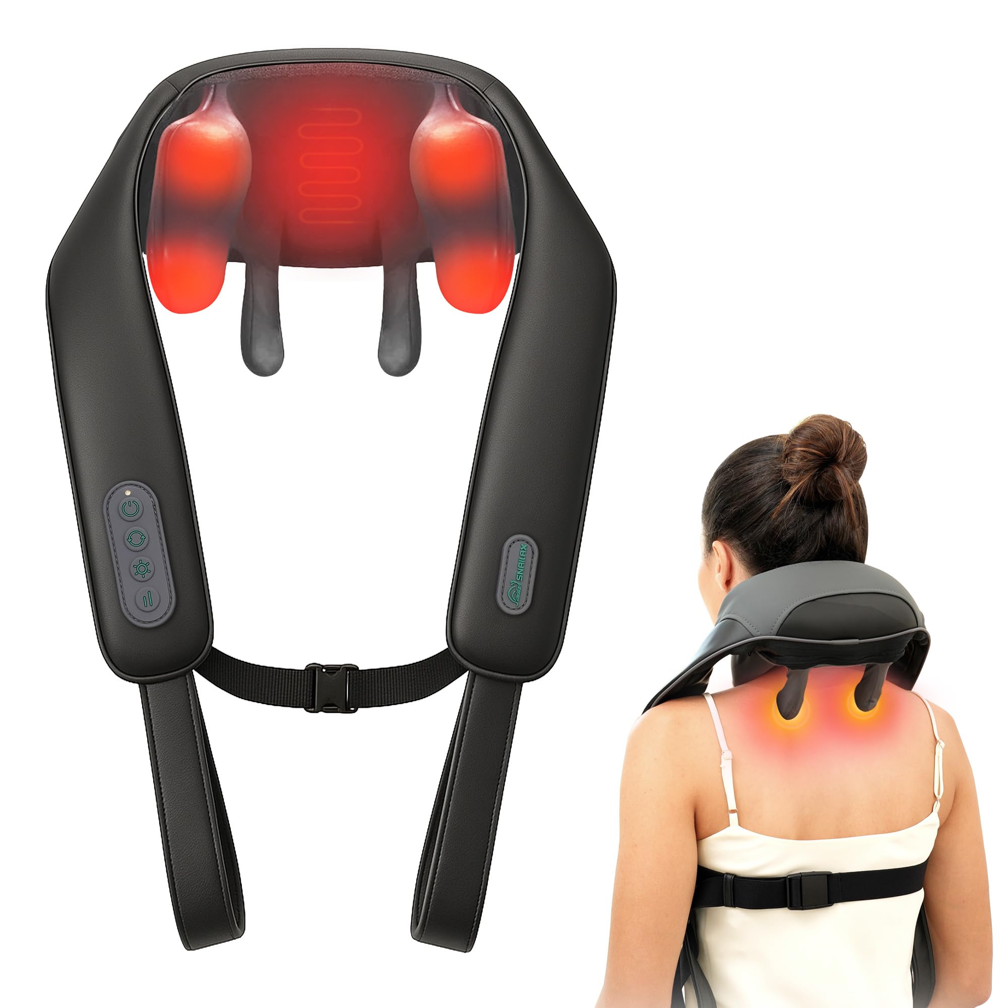 Snailax Masajeador inalámbrico de cuello y hombros con calor relajante, amasamiento profundo 6D mejorado, almohada masajeadora de espalda Shiatsu para cuello, trampas, regalos para hombres, mujeres