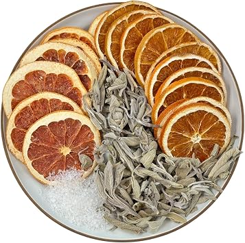 Potpourri Simmering, Sage Citrus Simmer Pot Kit with Sage, Dried Orange Slices, Grapefruit, Salt Stovetop Potpourri Kits for Spring Cleansing House, Abundance, Money, Negative Energy Cleanse
