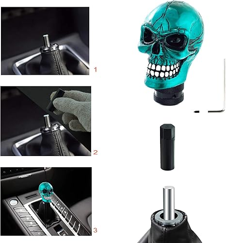 Miniatura 8 de Lunsom Pomo de palanca de cambios de resina, con cabeza de palanca de cambios de calavera para transmisión de automóvil, se adapta a la mayoría de