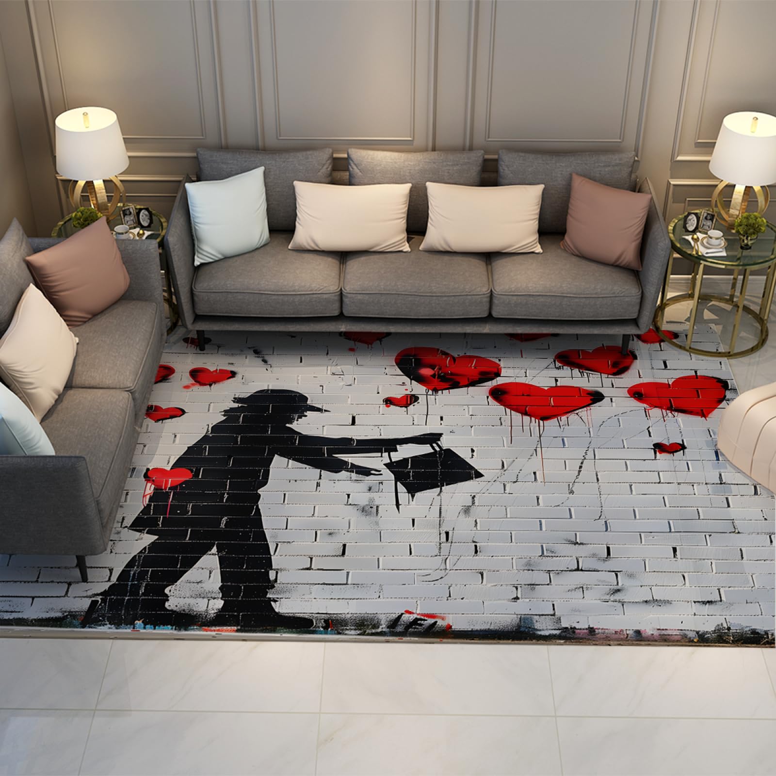 Tapis design moderne style Banksy graffiti art rouge 180x270