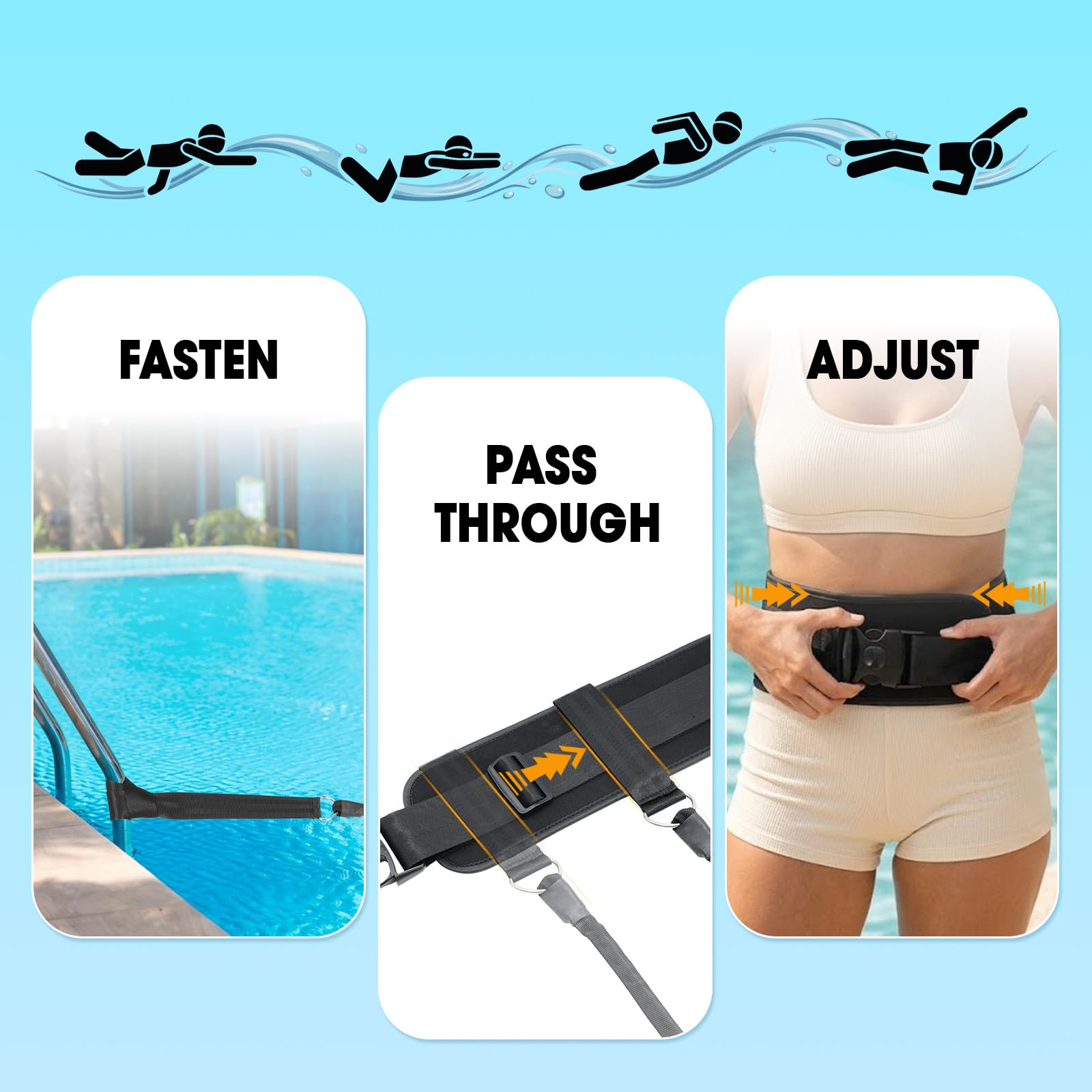 BOOSTEADY Schwimmgürtel für Schwimmbad, breiter und dicker, 4–10 m, elastisches statisches Schwimmband für Schwimmbad, Wassergymnastik, Gewichtsverlust
