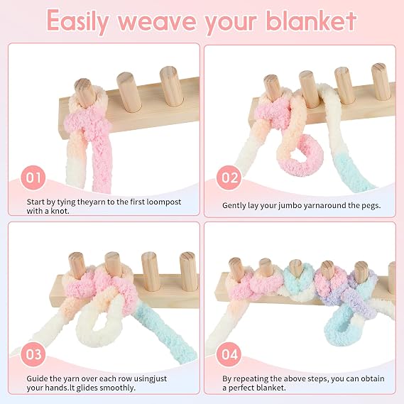 Ziimaikery 64 Inch Wooden Chunky Blanket Knitting Loom, Chunky Knitting Loom for Blanket Making Adjustable DIY Frame for Bulky Yarn Projects, Reusable Crafting Tool for Beginners (64inch)