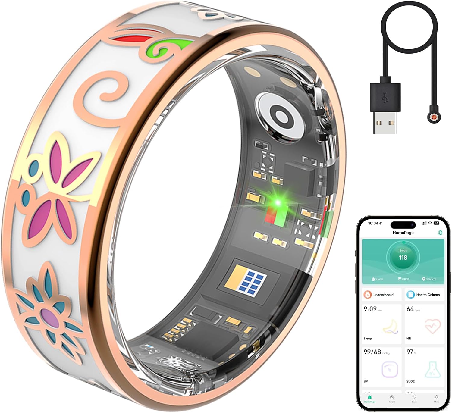 Enamel Craft Smart Ring for Women & Men, No Subscription Fitness Tracker with Heart Rate, Sleep Tracking, SpO2 – IP68 for iOS & Android (Enamel Color, 7)
