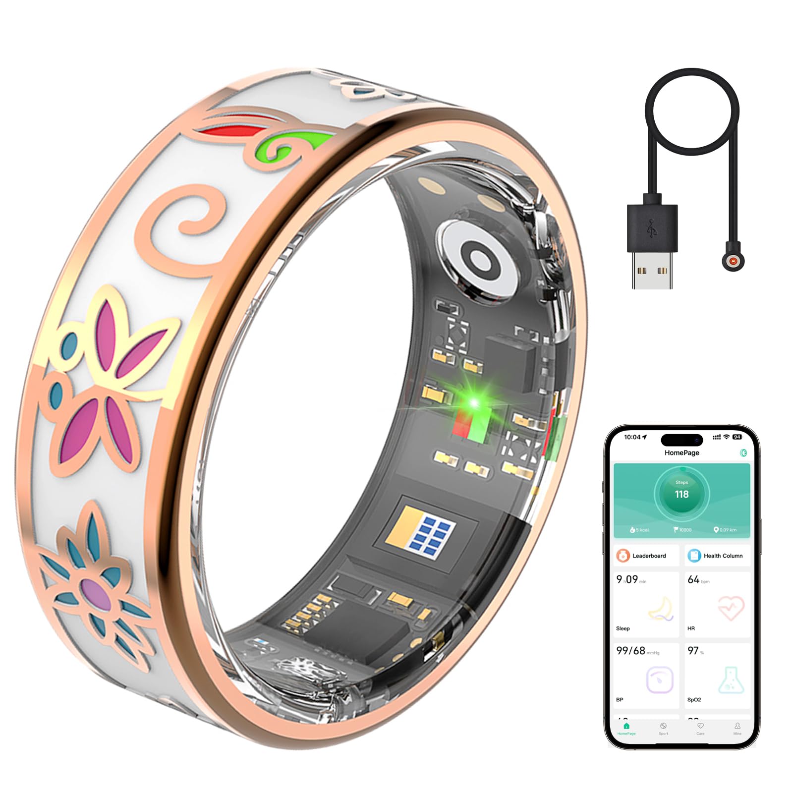 Enamel Craft Smart Ring for Women &amp; Men, No Subscription Fitness Tracker with Heart Rate, Sleep Tracking, SpO2 – IP68 for iOS &amp; Android (Enamel Color, 10)